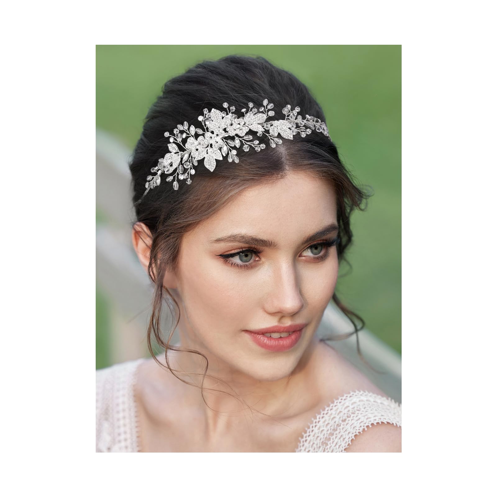 SWEETV Handmade Bridal Headband Wedding Headbands for Women Silver Rhinestone Bridal Headpieces for Wedding Bride Hair Accessories for Women and Girls Silver