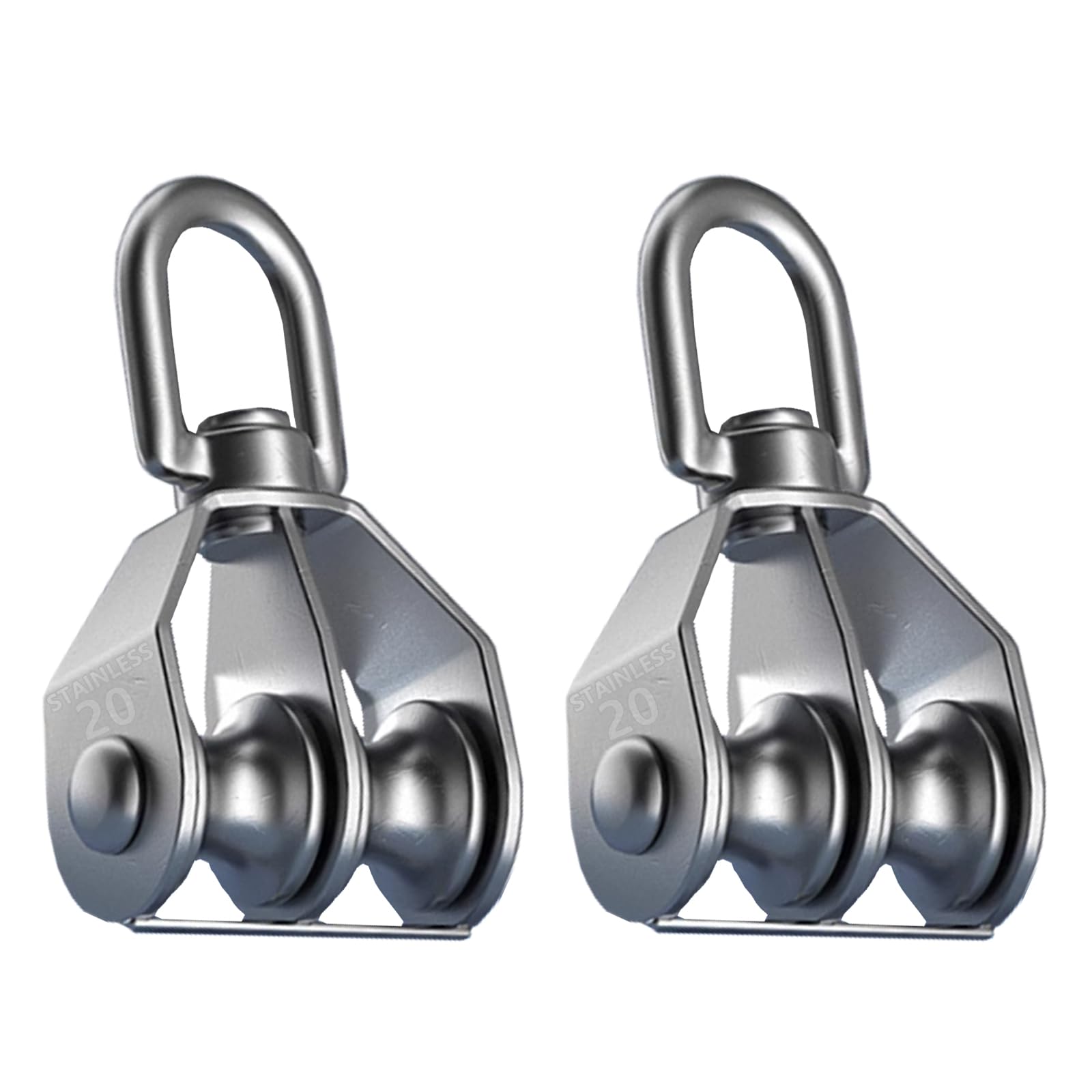 Twours Pulley 304 Stainless Steel Double Pulley Block M20 Small Heavy Duty Swivel Bearing Pulley System for Rigging, Lifting, Cargo Transportation,Gym