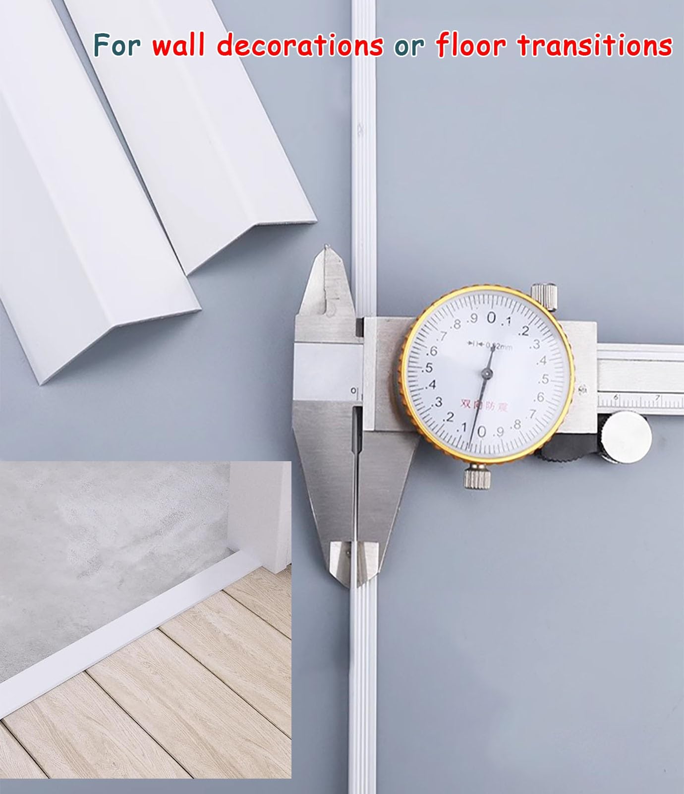 Übergangsprofil Weiße T-Profilleiste für Den Bodenübergang Von Holz zu Fliesen, Fugenfüller für Aluminium-Laminat/Hartholzböden, Dekorlinie für Wandfliesenfugen(10 mm (3/8 in))