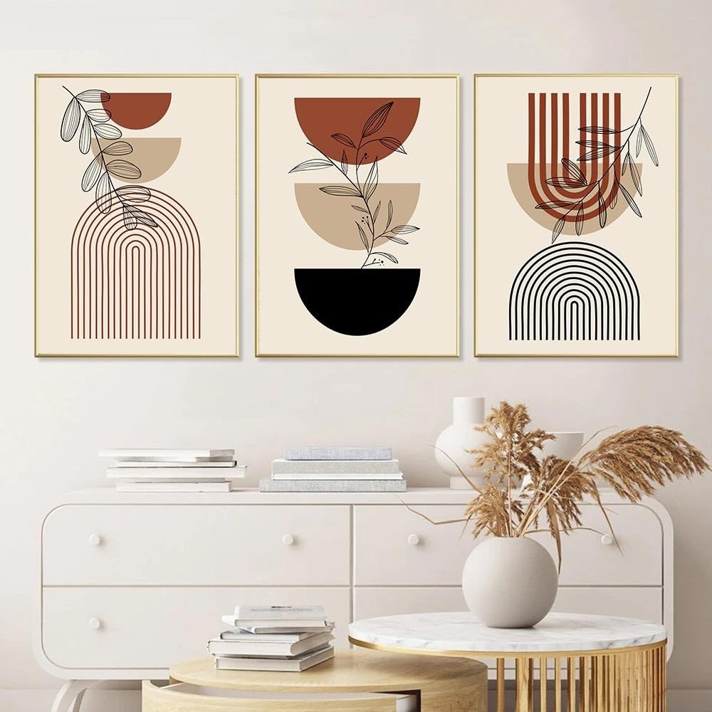 WBYZAC Botanical Posters-Abstract Line Posters Leaf Art Prints Semicircle Canvas Pictures Geometry Wall Art Nordic Print Painting Living Room Kitchen Home Decor-60 * 70cm*3PCS (No Frame)