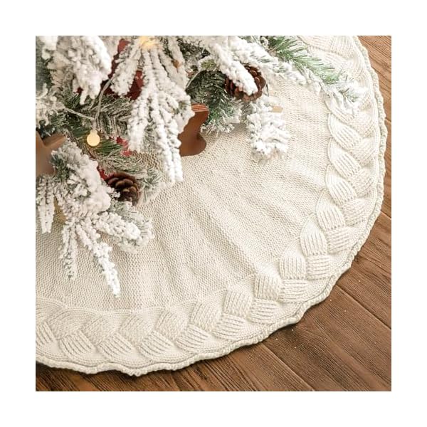 Limbridge knitted christmas tree skirt 36 inches cream white tree skirt basketweave stitch woven cable knit rustic christmas tree decorations christmas decor xmas holiday home party decorations  urban country home decor