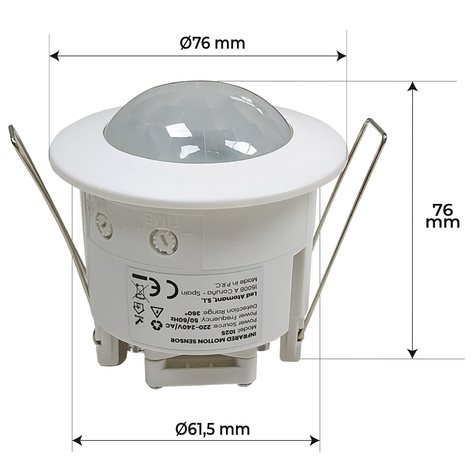 LED ATOMANT 5x Sensore Movimento Incasso con Sensore Luminosita | Dimmerabile, Portata 6m, Angolo di rilevamento 360°