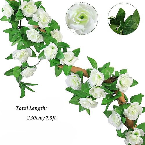 Miniatura 4 de 10 guirnaldas de rosas falsas, 7.5 pies, flores artificiales de vid para colgar en la mesa, boda, telón de fondo, arco, pared, fiesta, manto,