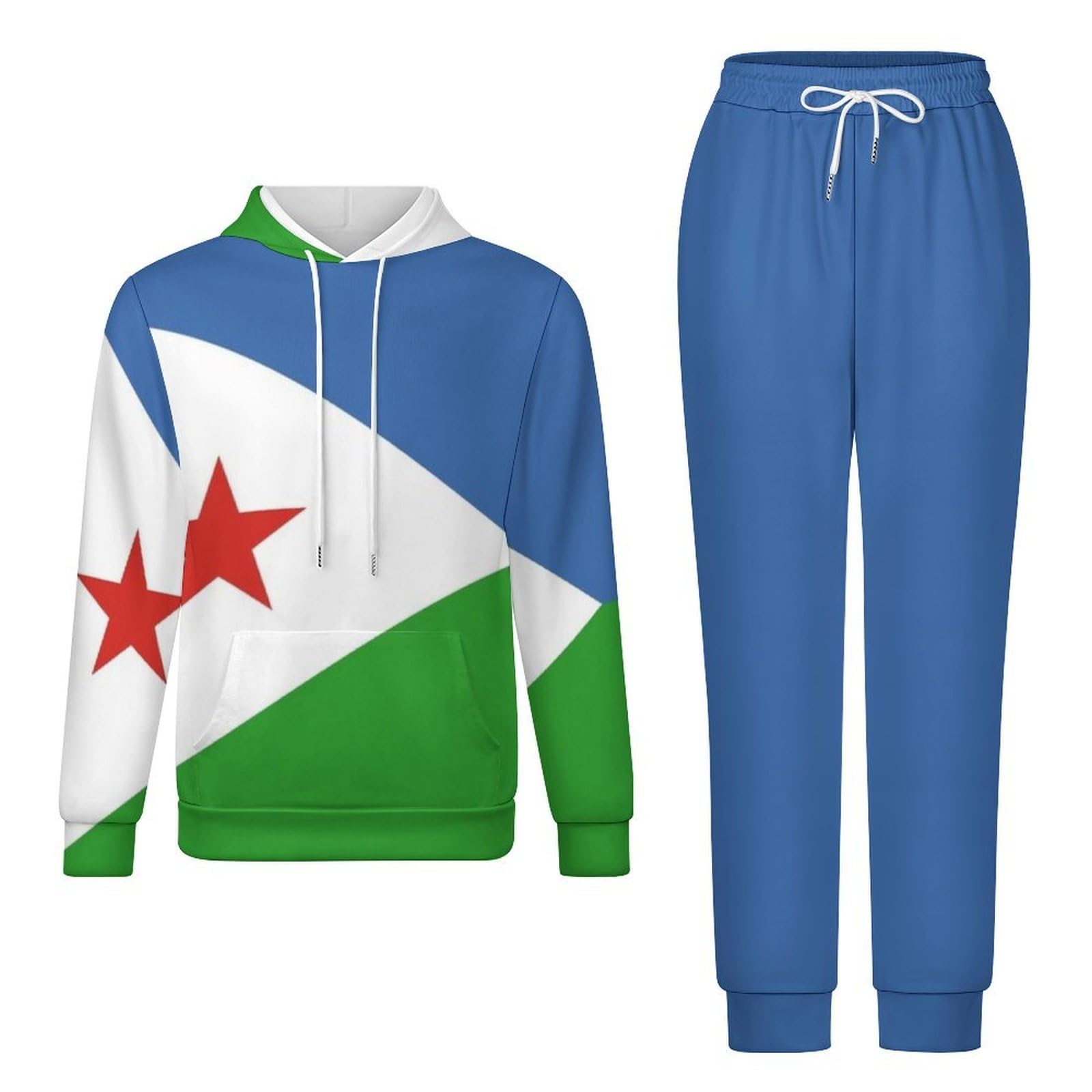 GONMFKM Tuta Da Uomo E Da Donna A Maniche Lunghe Con Stampa Bandiera Di Gibuti 2 Pezzi Set Da Salotto Felpa Con Cappuccio E Pantaloni Jogger Larghi Con Coulisse Unisex 2Xl