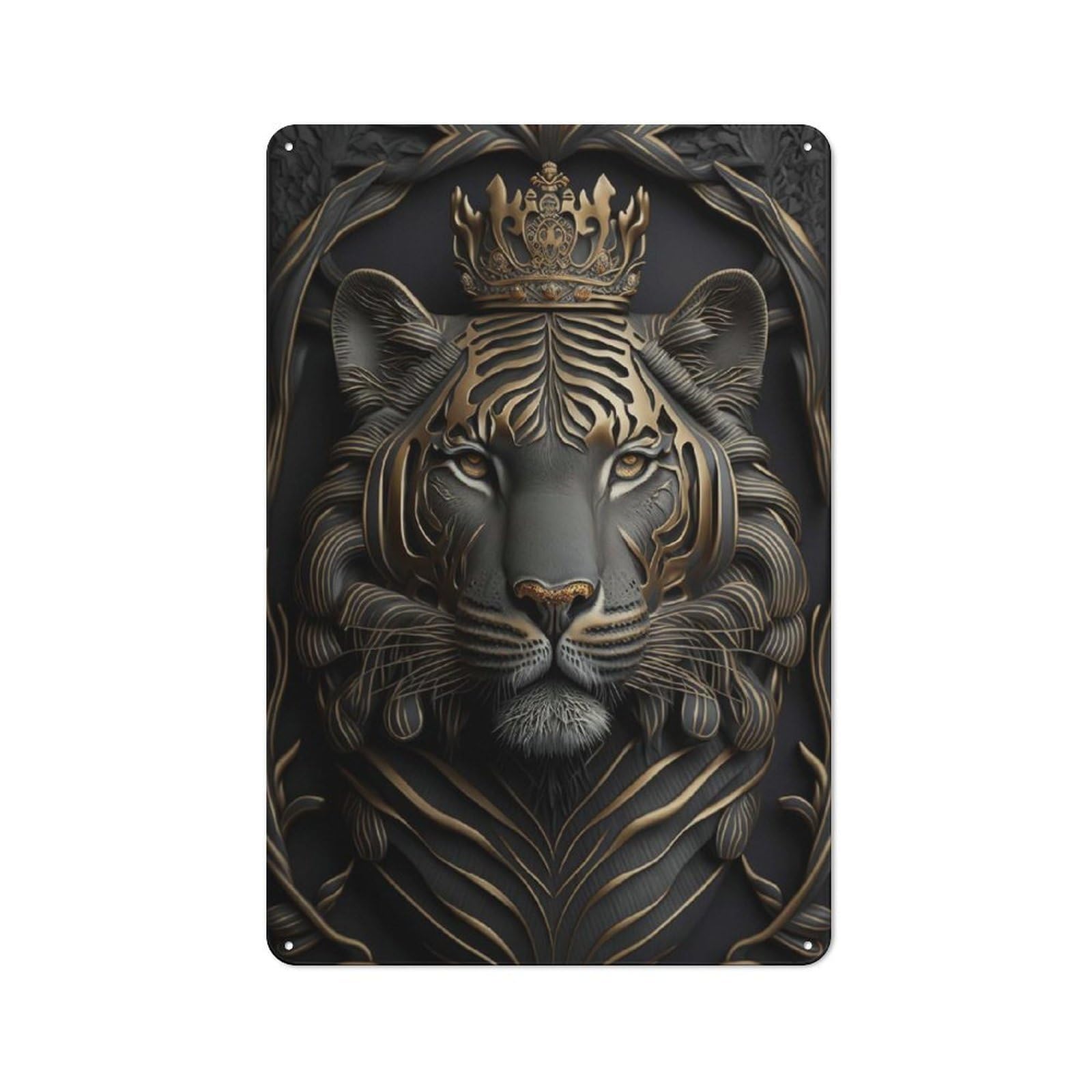 Shed Style Decorative Metal Plaque 30x20cm Featuring Tiger King Gold Decor, Porch Wall Decor for Patio Bar, Workshop, Shed Or Kitchen