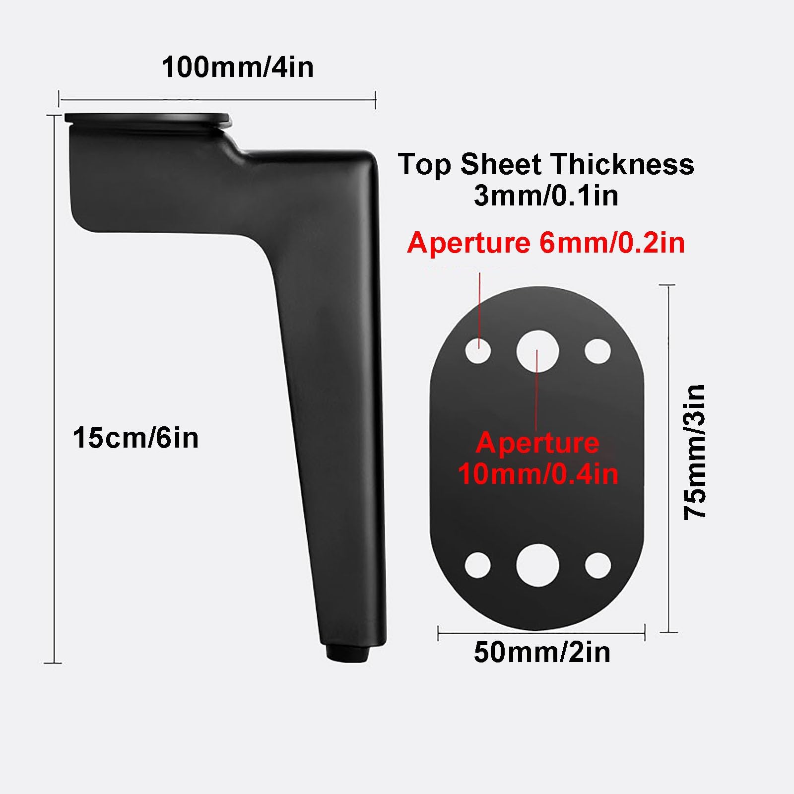 Piedini per Mobili in Metallo Ispessito con Poggiapiedi in PP Gambe per Mobili Set di 4 Piedini per Mobili Silenziose in Metallo per Divani Sedie Tavoli(Negro,15cm/6in)
