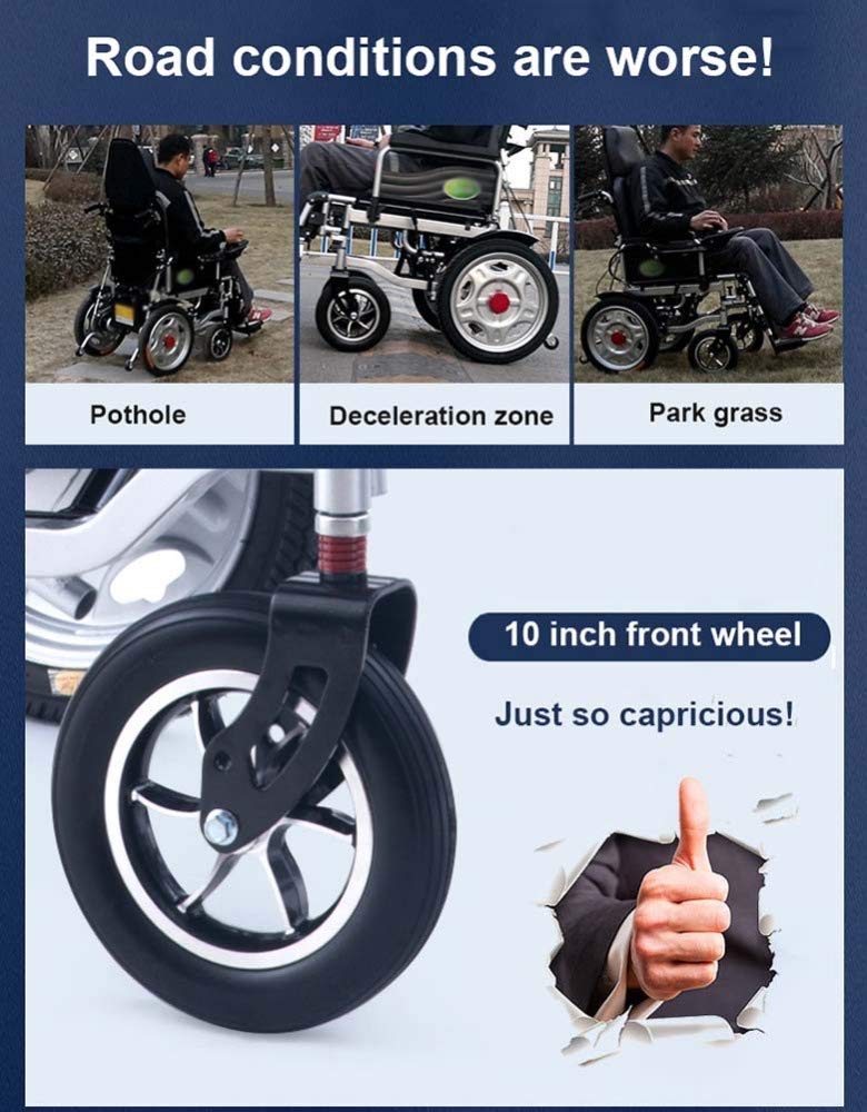 Carrozzina elettrica portatile e confortevole per carichi pesanti con poggiatesta Carrozzina elettrica portatile pieghevole e leggera con telecomando Alimentazione elettrica o manipolazione manuale