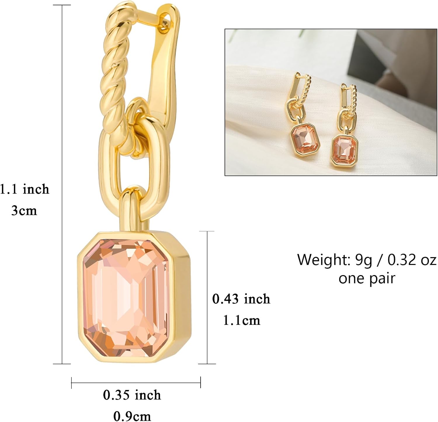 Birthstone Crystal Dangle Drop Earrings, 18K Gold Plated Huggie Hoop Hypoallergenic Earring Jewelry Gifts for Women - Image 5