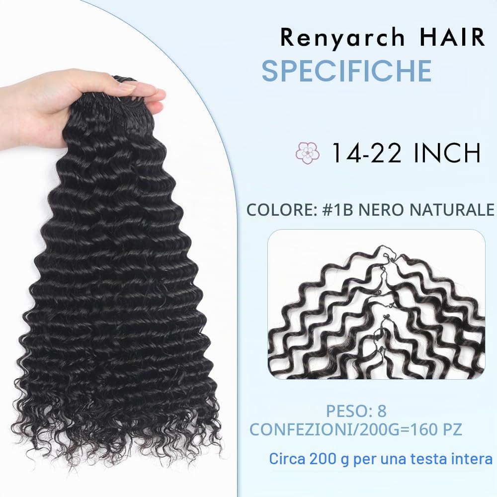 Renyarch Miracle Deep Wave Mini Knots Crochet Human Hair Bundles for Black Women 20 Pollici Crochet Human 200g 160c Black Water Wave Wet and Wavy Invisible Knotless Curly Extensions