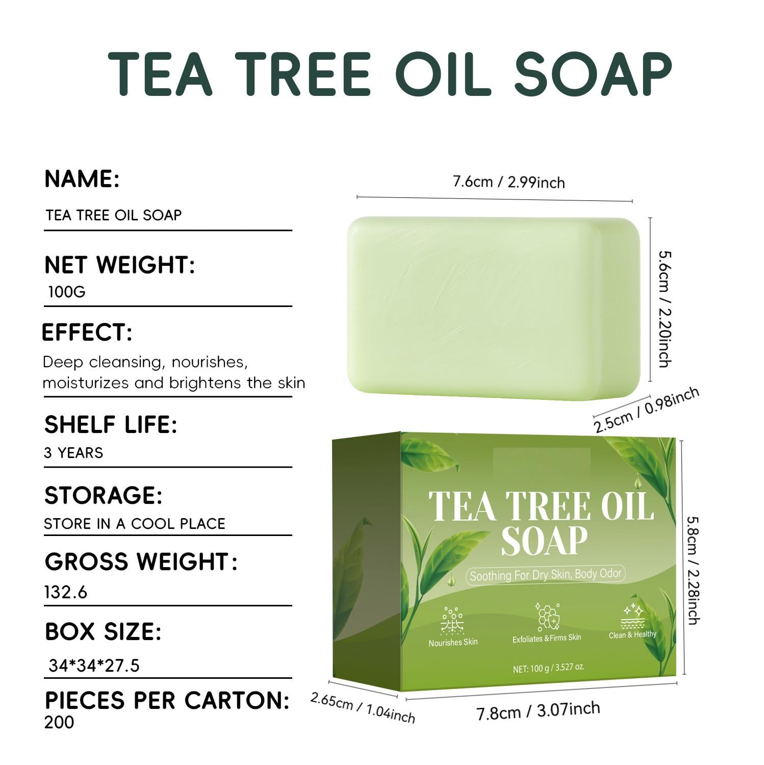 Sapone olio di albero tè viso corpo, sapone lenitivo arricchito con olio di albero tè, Saponi dolce albero viso corpo, Saponi detergente profondo che aiuta a rimuovere impurità odori (5pcs)