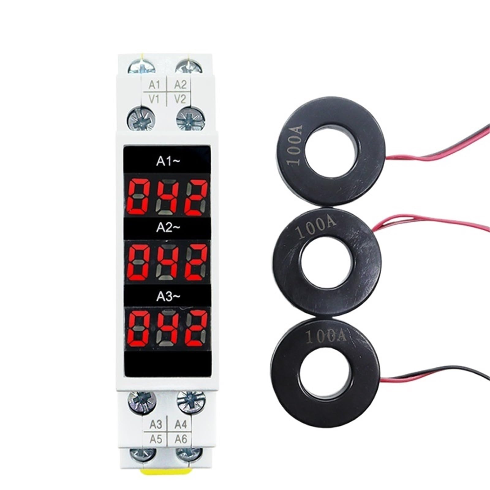 1 szt. Mini Din Rail trójfazowy cyfrowy wyświetlacz modułowy miernik prądu wskaźnik LED 1-100A 220V 380V