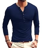 Mens Casual Slim Fit Basic Henley Long Sleeve Fashion T-Shirt