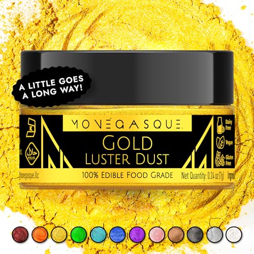 Image of MONEGASQUE Gold Edible Glitter for Drinks & Cakes, Luster Dust, 7g