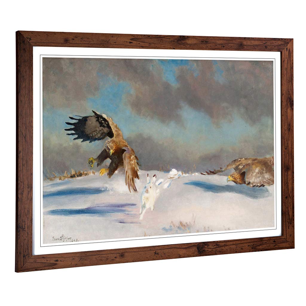 Big Box Art Framed Print of Bruno Liljefors Eagle Hunting Hare Design | Wall Art Picture | Home Decor for Kitchen, Living Room, Bedroom, Hallway, Walnut, A2 / 24.5x18 Inch / 62x45cm