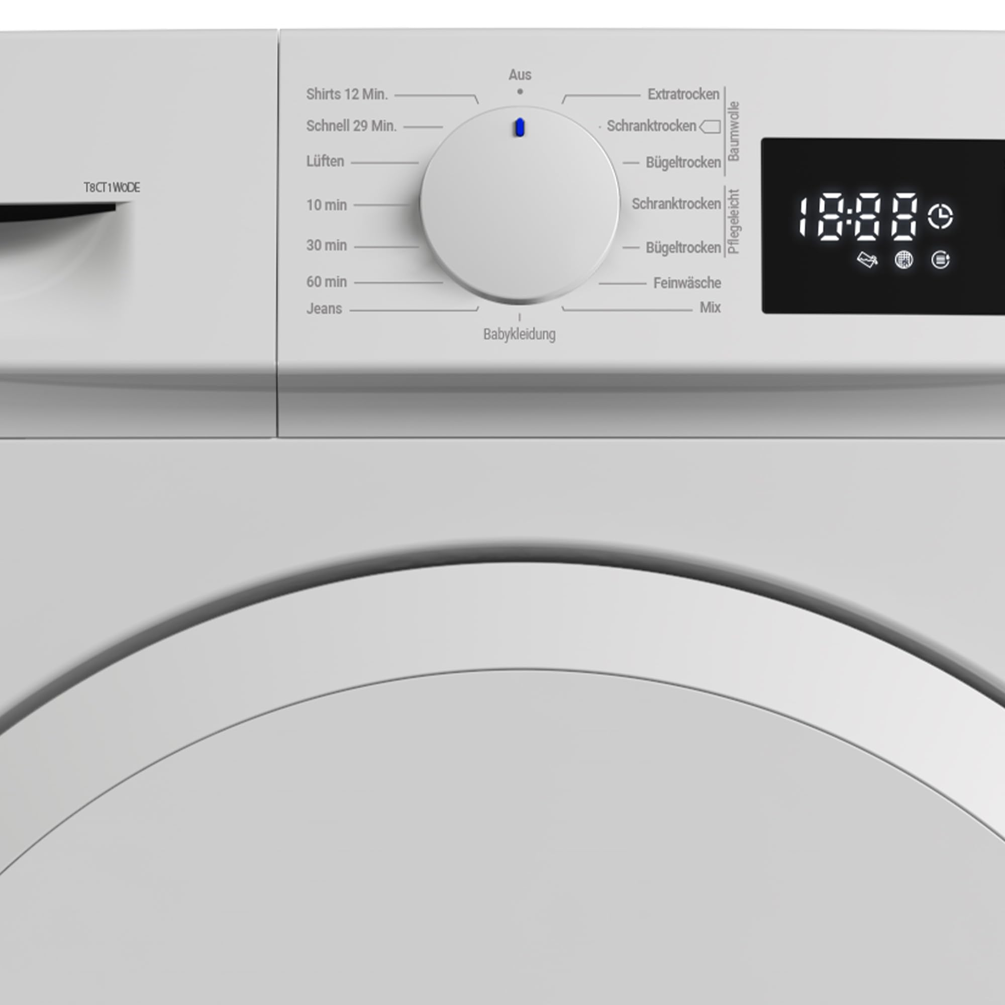 Daewoo T8CT1W0DE Kondenstrockner Frontlader, G, 8 kg, 15 Programme mit 12 Min.-Kurzprogramm, Startzeitvorwahl, LED-Trommelbeleuchtung, Weiß