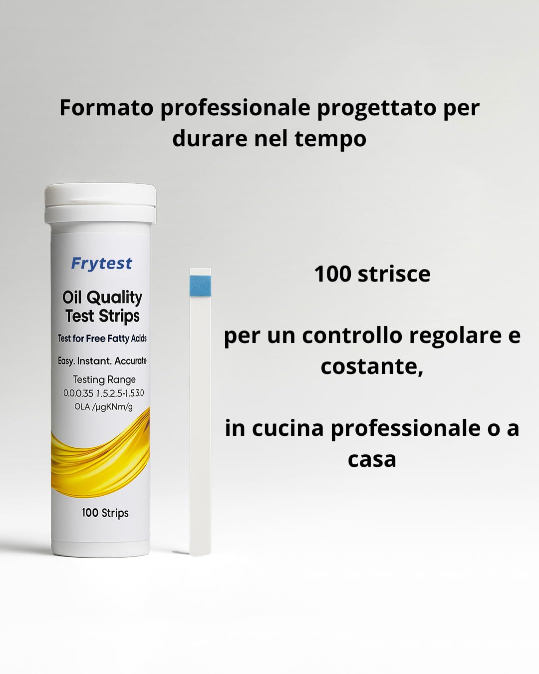 Strisce Test Olio Frittura FFA – Misuratore Acidità Olio (anche Olio di Oliva) – Controllo Qualità HACCP – 100 Strisce – Produzione Certificata ISO 9001