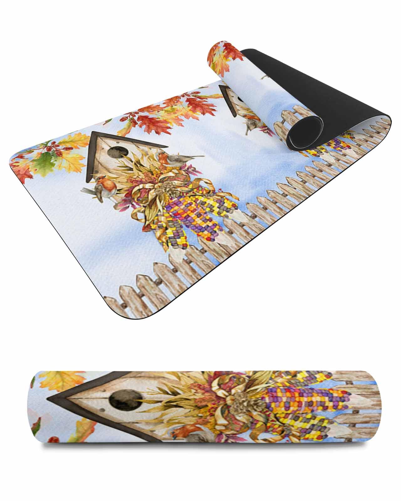 Debedcor Heat Proof Table Pads Waterproof Decorative, Colorful Corn Non-Slip Table Countertop Protector, Rustic Maple Leaf Wooden Fence Insulation Mat for Kitchen Room, 40 x 12 Inches