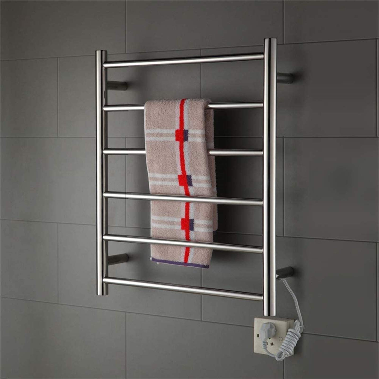 Calentador de Toallas de Pared para baño, toallero calefactado, radiador de baño de Pared con 6 Varillas de calefacción, toallero eléctrico de Acero Inoxidable 304 (Exposed Wiring)