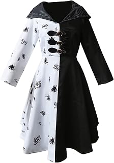 Women's Cruella Deville Costume Dress Jacket Stole with Gloves Halloween Outfits