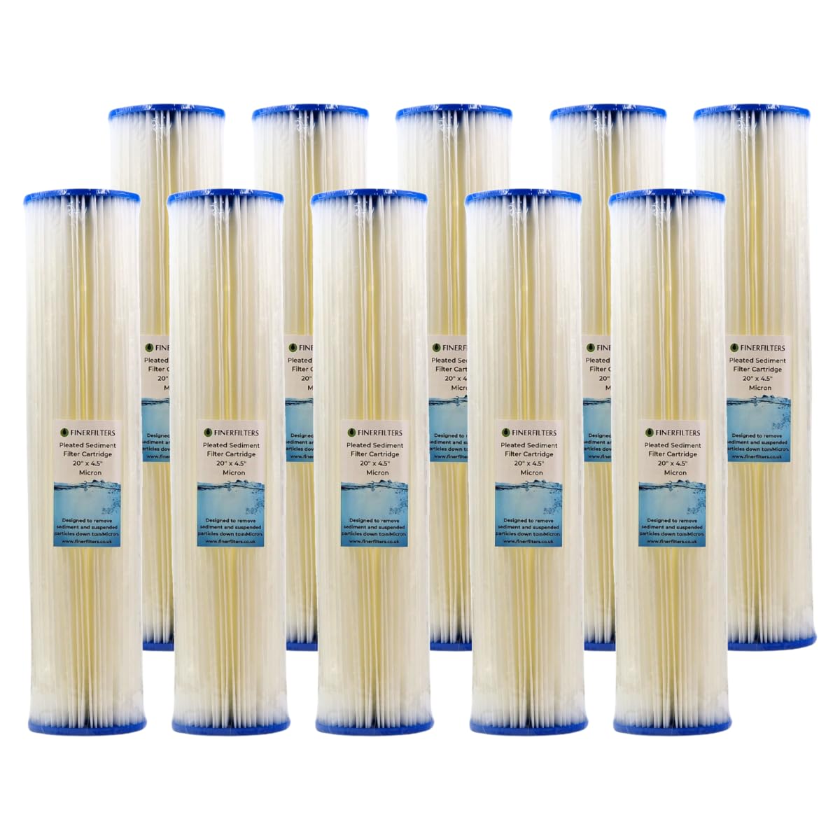 Lot de 10 filtres à eau à sédiments plissés Jumbo de 50,8 cm | 20 microns, 50,8 x 11,4 cm | Filtre lavable pour prolonger la durée de vie, convient aux boîtiers Jumbo de 50,8 cm