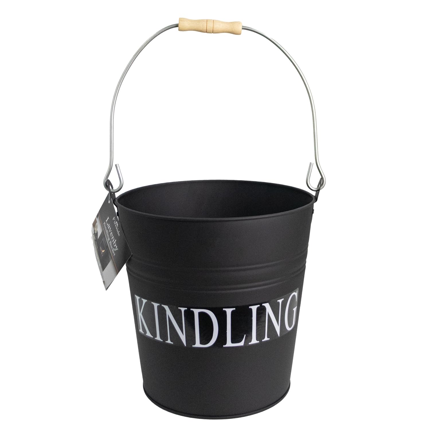 JVL Lavenby Kindling Steel Bucket with Wooden Handle, Black