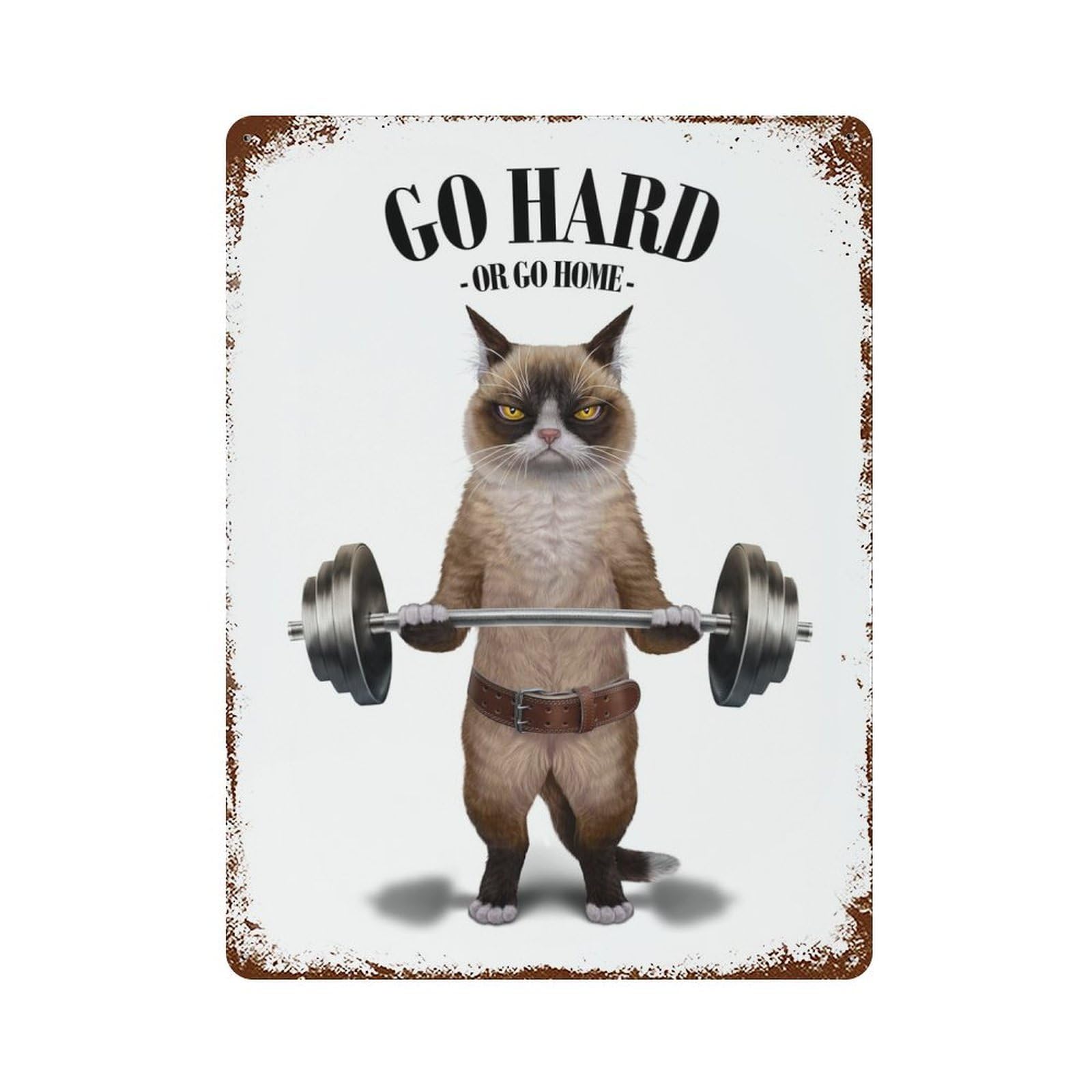 Garage Style Siamese Cat Weightlifting Weathered Tin Sign 15.7"x11.8", Classic Wall Plaque for Bar And Workshop