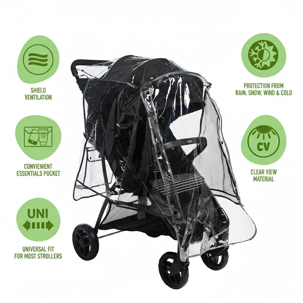 Safe-O-Kid® Waterproof Rain Cover, Wind Shield Cover for Baby Pram/Strollers, Transparent 1