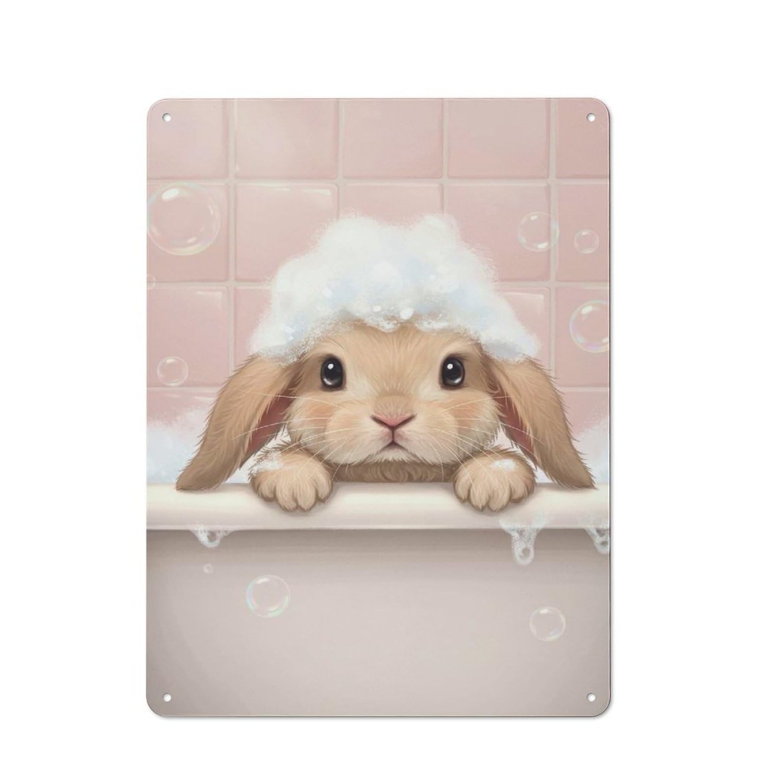 Junmoney Style-4 For Living Room Or Hallway, Bunny In Bathtub With Bubbles Vintage Metal Plaque 40X30cm, For Vintage Wall Decor Fans, For Metal Sign Collectors