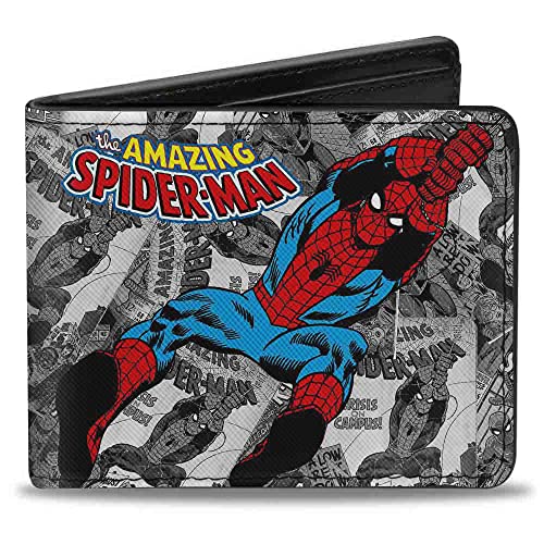 Buckle-Down mens Buckle-down Pu Bifold - the Amazing Spider-man Stacked Comic Books/Action Poses Grays Bi Fold Wallet, Multicolor, One Size US
