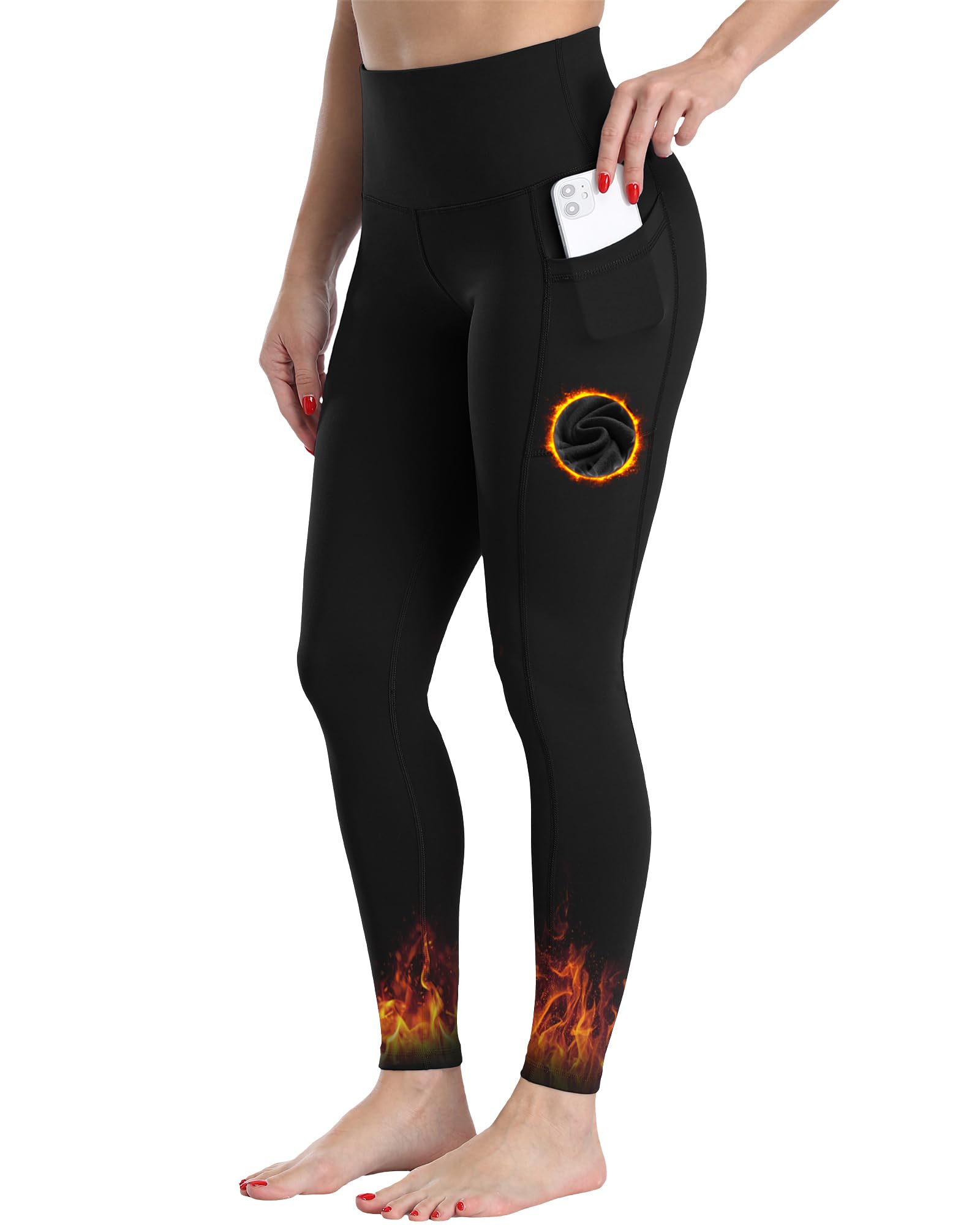 CHRLEISURE Fleece Lined Leggings Women with Pockets - Winter Warm Thermal Thick Tights High Waisted Yoga Pants