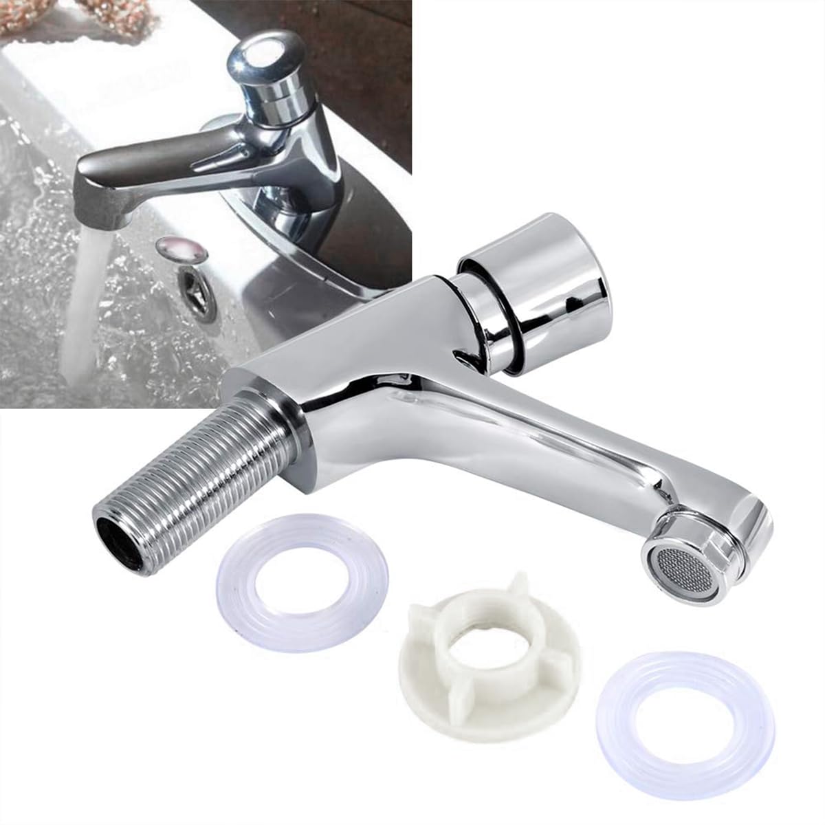 Amazon | 時間遅延蛇口 プッシュボタン式吐水 洗面水栓 蛇口浴室用