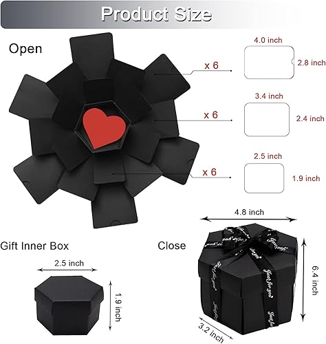 Miniatura 8 de Wanateber Caja de explosión, caja de regalo de explosión con 6 caras, parte principal, caja de fotos hecha a mano, para regalo de cumpleaños,