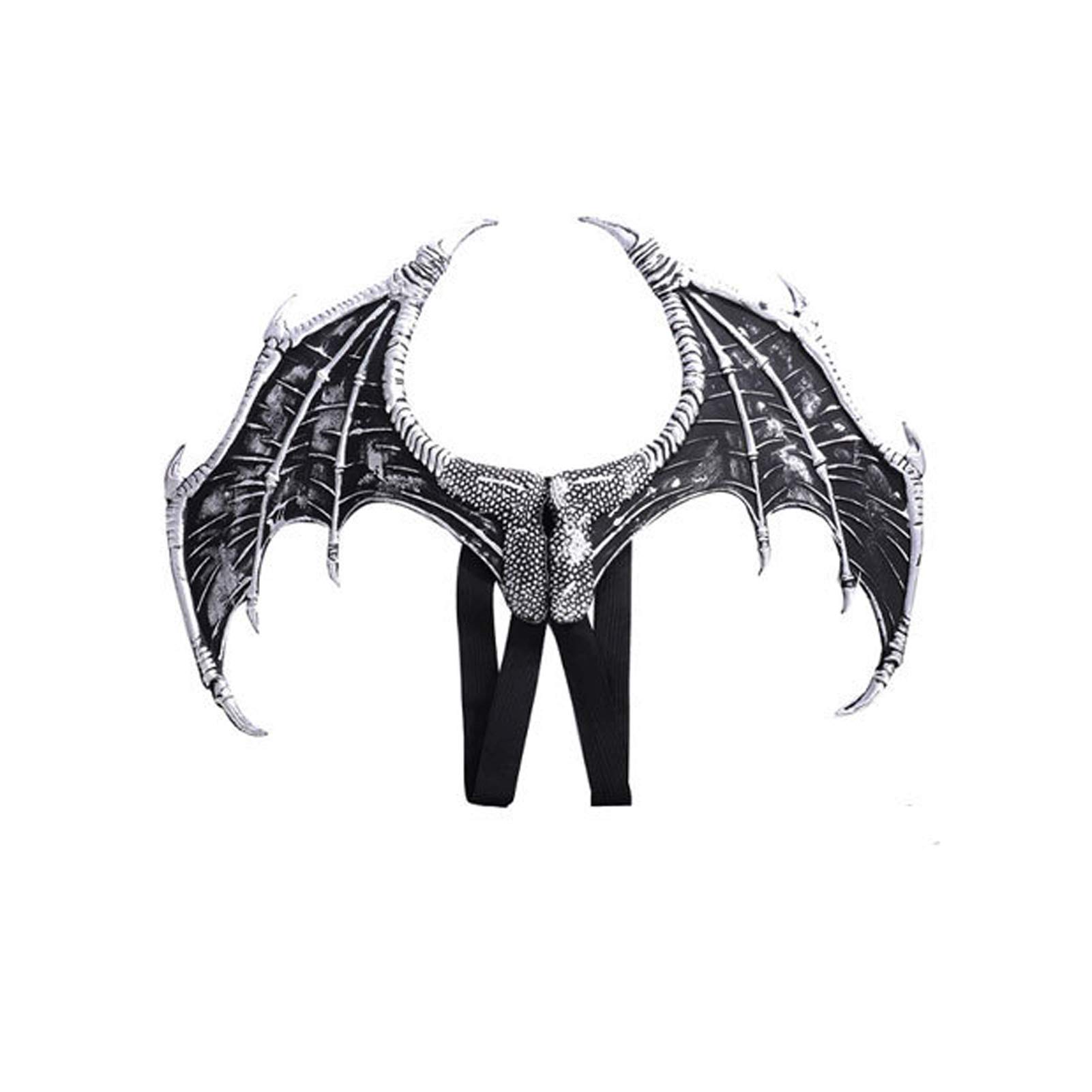 BaronHong Halloween Mardi Gras Costume Cosplay Demon Dragon Wings for Adult(silver-black,M)