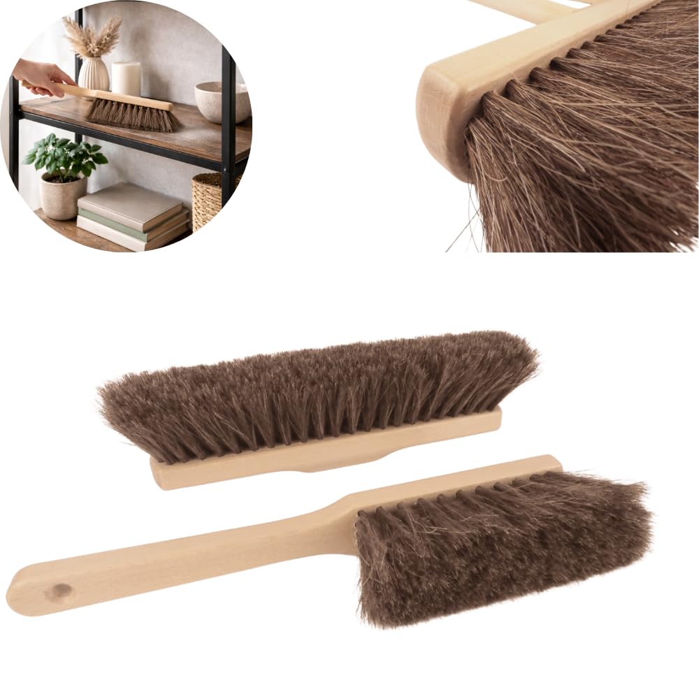 Kehrset mit Besen 120 cm Stiel Handfeger Natur Rosshaar Bodenkehrer Set Haushalt