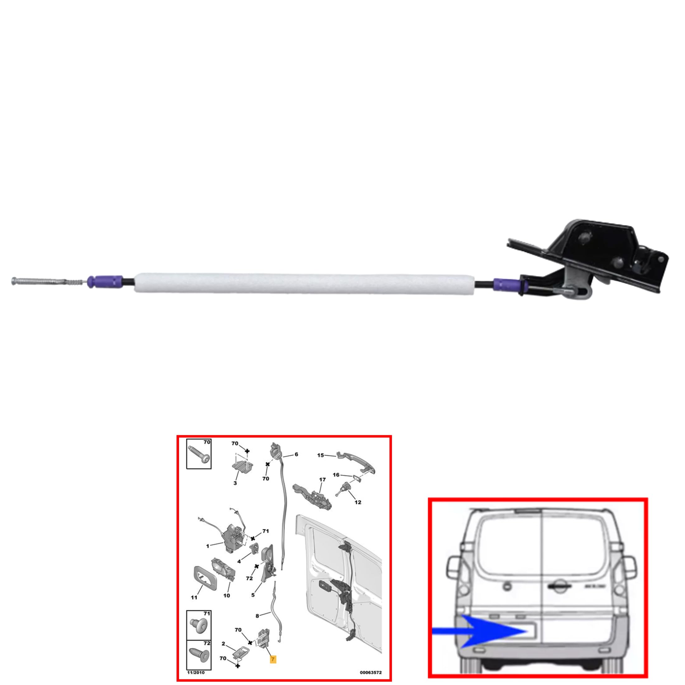Partsline Mécanisme de Serrure Inférieure de Porte Arrière Gauche (côté conducteur) compatible avec Jumpy, Scudo, Expert (2016-) - 1498381080 9137L3