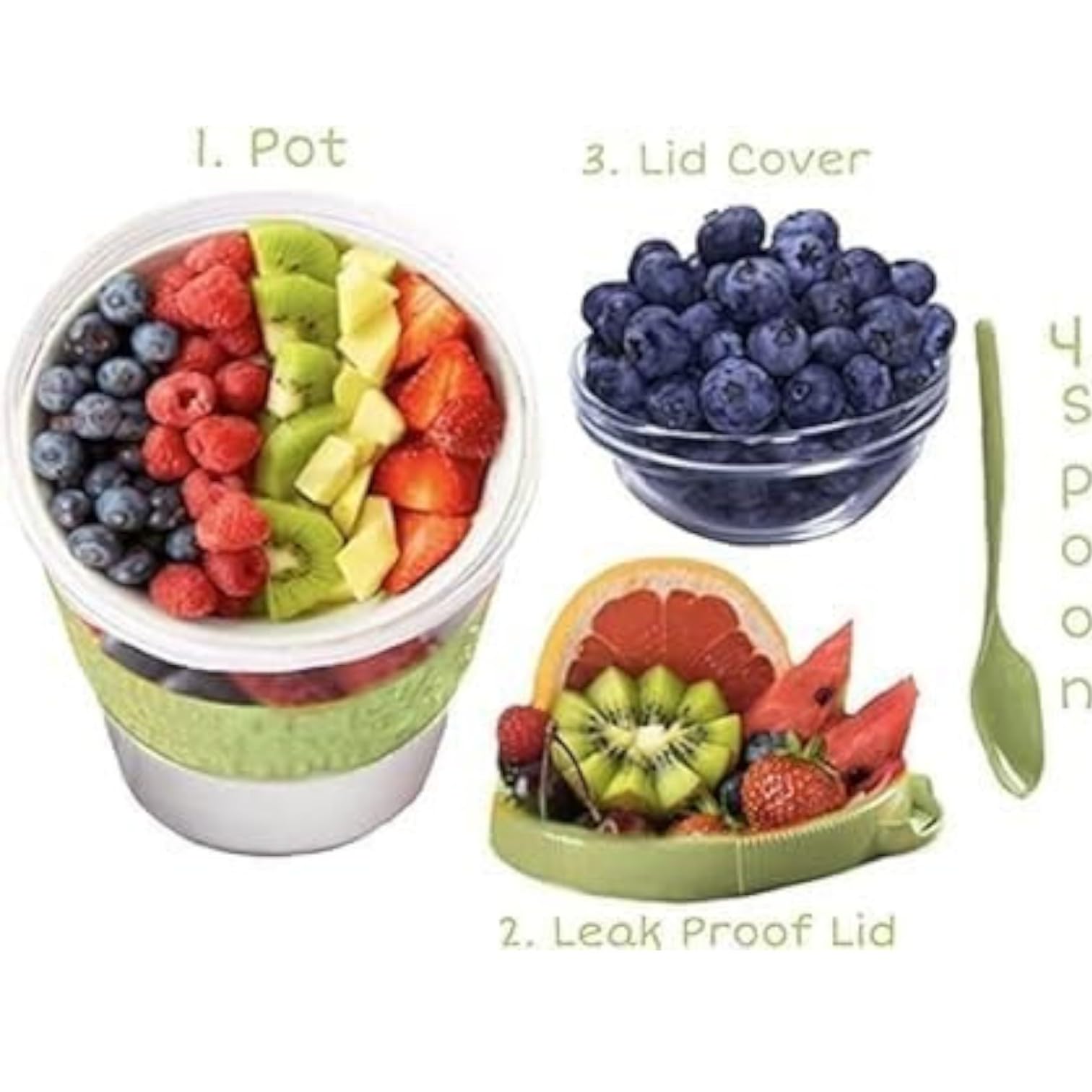 Pro Home Yogurt Pot With Spoon 20oz/600ml Bpa Free Reusable Airtight Dishwasher Safe On The Go Yoghurt Pots With Lids Museli Cereal Cup Containers Overnight Oats Jar Storage (Green) - Image 3