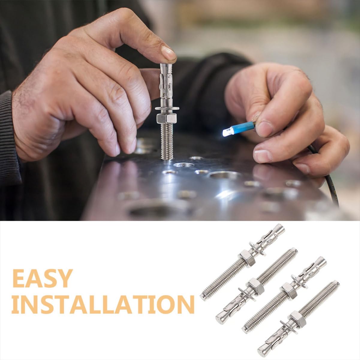 SOLUSTRE Stainless Steel Concrete Wedge Anchors Heavy Duty Wall Fasteners Expansion Screw Anchors for Indoor/Outdoor