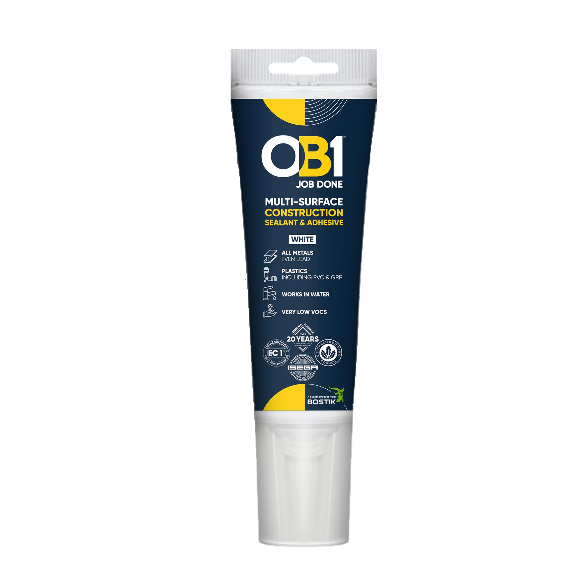 OB1 White Multi-Surface Construction Sealant & Adhesive - Hybrid Polymer - Excellent Chemical Resistance - Water Resistant - Weather Resistant - 80ml Tube