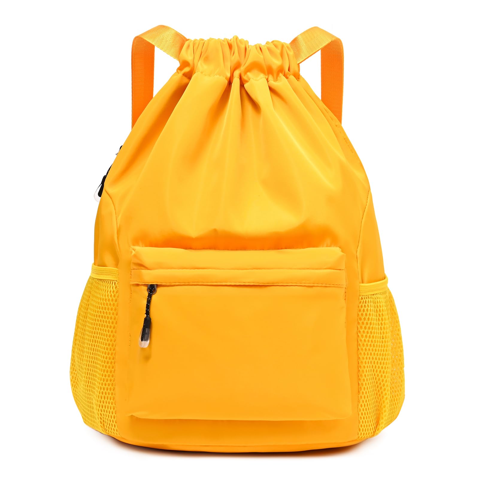 LOKAPEGY Yellow Drawstring Backpack for Women, Waterproof Drawstring Gym Bag for Men, Small Cinch Sack for Basketball, Pull String Sport Bag for Soccer.