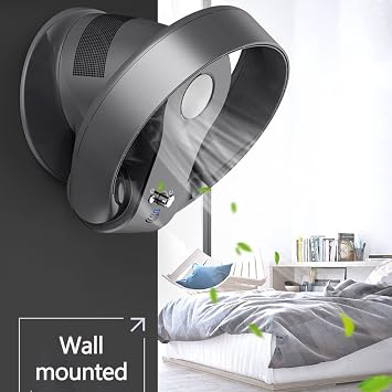 Quiet Bladeless Cooling Fan, Personal Quiet Table Fan,Wall Mount Fan,90Oscillating,3 Speeds Timer,for Home Office Bedroom (Color : Black)