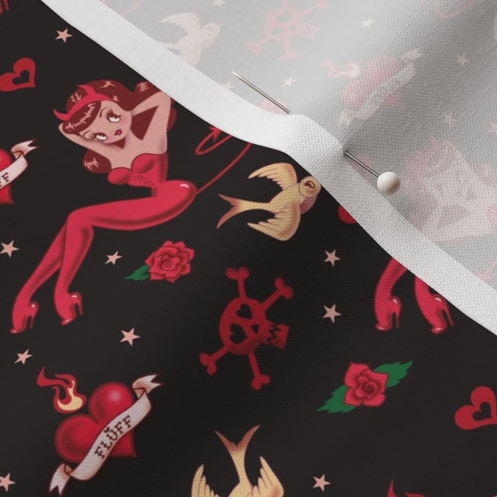 Spoonflower Fabric - Vintage Tattoo Retro Art Pinup Girl Rockabilly Style Printed on Petal Signature Cotton Fabric Fat Quarter - Sewing Quilting Apparel Crafts Decor