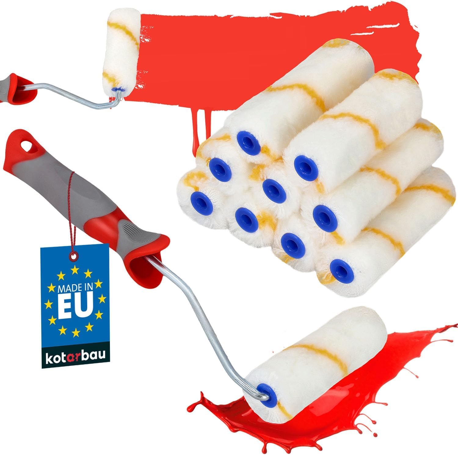 KOTARBAU® - Malerset: 15x Malerrollen, 10x Pinsel, Spachtel und 6x Folie