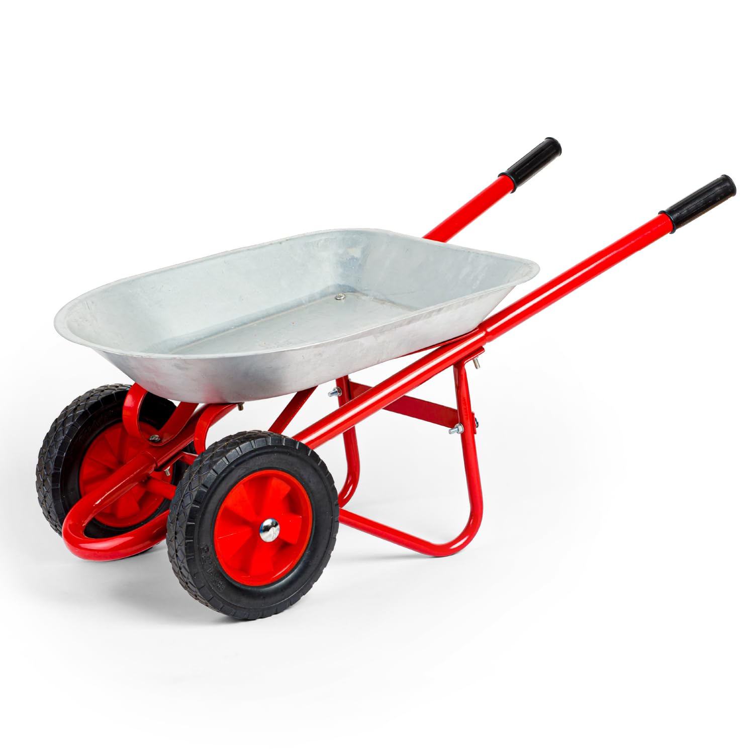 Bigjigs Toys Kids Wheelbarrow | Robust Silver & Red Wheel Barrow with Easy Grip Handles | Toy Wheelbarrows with Rubber Wheels | Top Gardening Gifts for Children Age 3+ | Fun Garden Toys for Toddlers