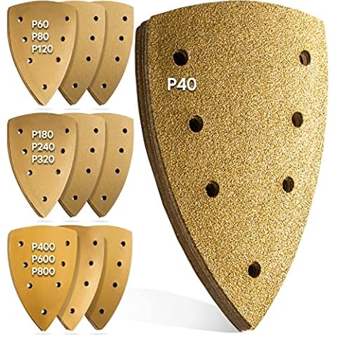 INNONEXXT Premium sanding sheets | 100 x 150 mm, Gold, 100 Pieces, 7 Holes | sandpaper sheets, mouse sanding sheets, sander sheets, mouse sandpaper | 10x 40,60,80,120,180,240,320,400,600,800 Cover