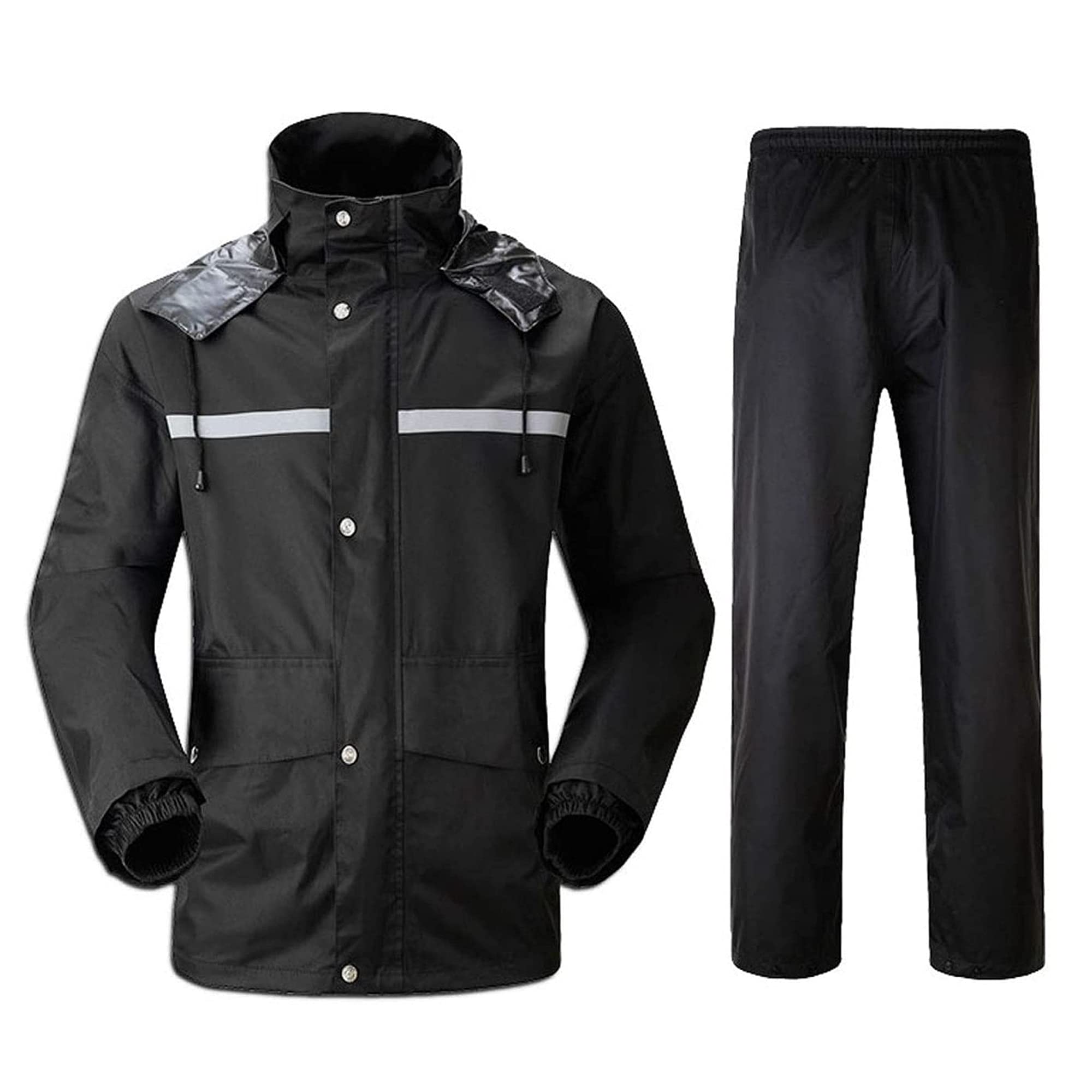 KFGISD, for Men Women, Long-Sleeved Rainwear with Hood, Bicycle Raincoat with Reflective Strip,Raincoats(Black,3XL)