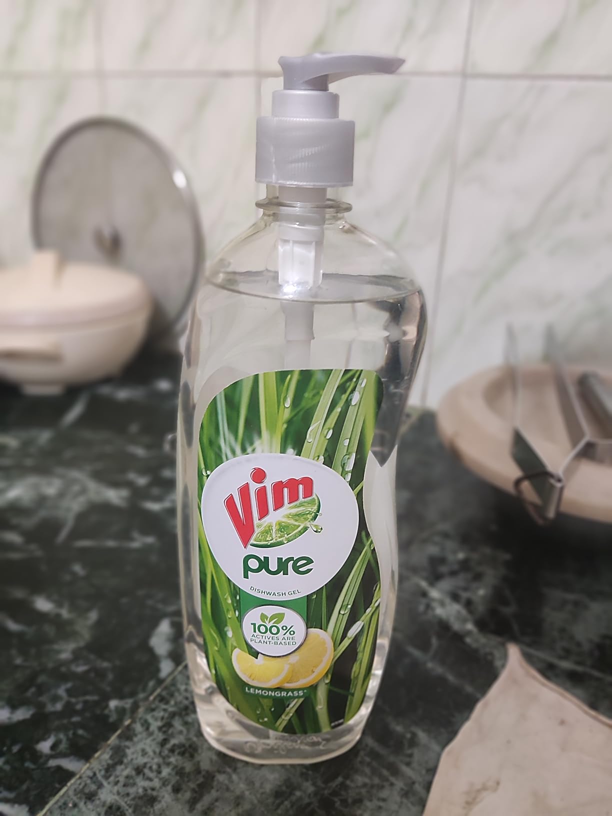 Vim Pure Dishwash Liquid Gel with Lemongrass Freshness, Removes tough