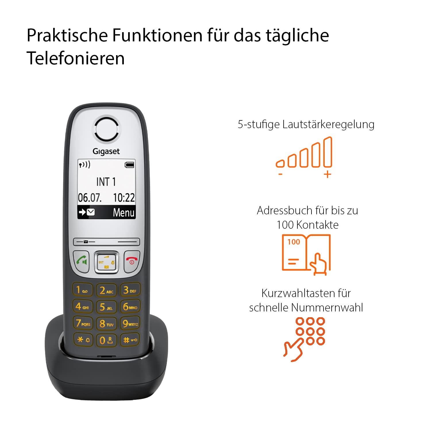 Gigaset A415, Schnurloses Telefon DECT, Freisprechfunktion, Kurzwahltasten, Einfacher Bedienung, Telefonbuch mit 100 Einträgen, Kontrastreiches Grafik Display und leichter Bedienung, schwarz