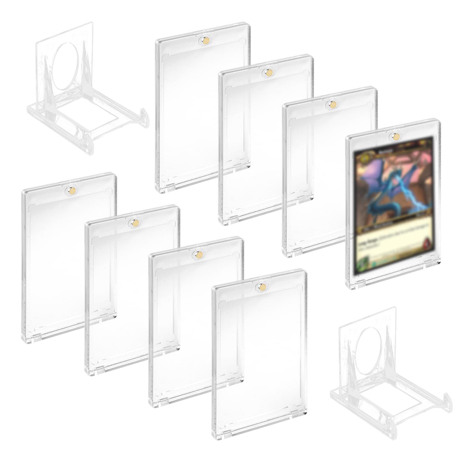 8 sztuk magnetycznych uchwytów na karty, karty kolekcjonerskie, UV, etui na karty do gry, 35 PT, z 6 stojakami na karty, karty handlowe na Pokemony, Yugioh, Magic, TCG, MTG, kolekcja kart