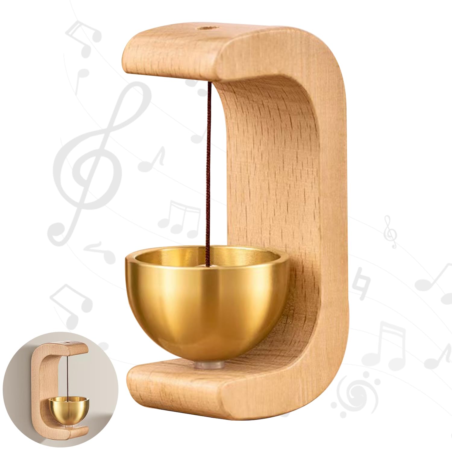 Wooden C-Shaped Wind Chime, Shopkeeper's Bell, Minimalist Decorative Chime, Magnetic, 6 Inches-image-16