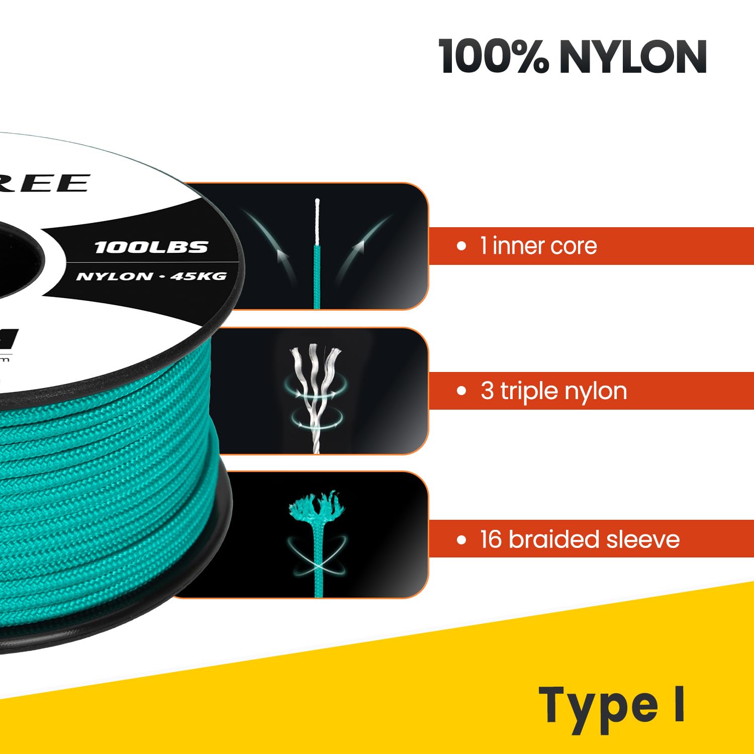 Brotree Paracord 2mm 50M 100% Nylon Rope 1 Strand Parachute Cord for Outdoor Craft, DIY - 45kg Breaking Load (Turquoise) - Image 4